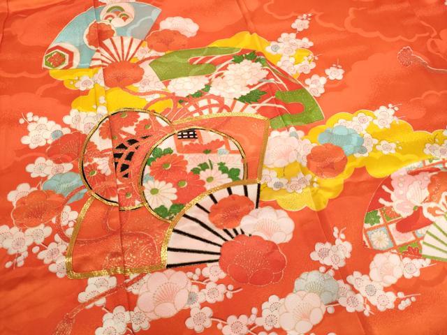 平和屋着物[]七五三 女の子 ５歳 祝着 駒刺繍 扇面花鼓文 金彩 洗える着物 AABI2862ja