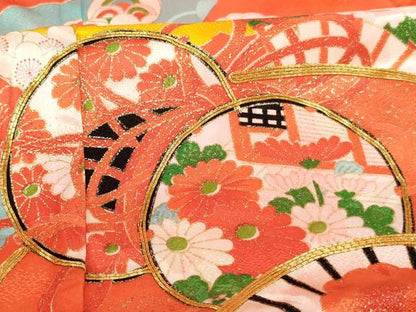 平和屋着物[]七五三 女の子 ５歳 祝着 駒刺繍 扇面花鼓文 金彩 洗える着物 AABI2862ja