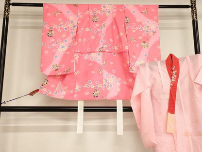 平和屋着物[]七五三 女の子 ３歳 祝着 三つ身 長襦袢（単衣・半衿刺繍）セット 手毬花蝶文 暈し染め 金彩 AABI2863ja