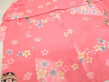 平和屋着物[]七五三 女の子 ３歳 祝着 三つ身 長襦袢（単衣・半衿刺繍）セット 手毬花蝶文 暈し染め 金彩 AABI2863ja