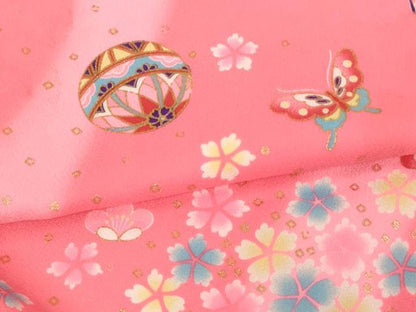 平和屋着物[]七五三 女の子 ３歳 祝着 三つ身 長襦袢（単衣・半衿刺繍）セット 手毬花蝶文 暈し染め 金彩 AABI2863ja