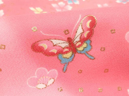 平和屋着物[]七五三 女の子 ３歳 祝着 三つ身 長襦袢（単衣・半衿刺繍）セット 手毬花蝶文 暈し染め 金彩 AABI2863ja