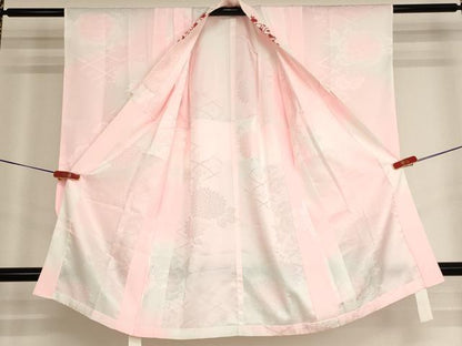 平和屋着物[]子供 女の子 長襦袢 単衣 菊 牡丹地紋 暈し染め 半衿刺繍 洗える着物 未使用 AABI2864ja