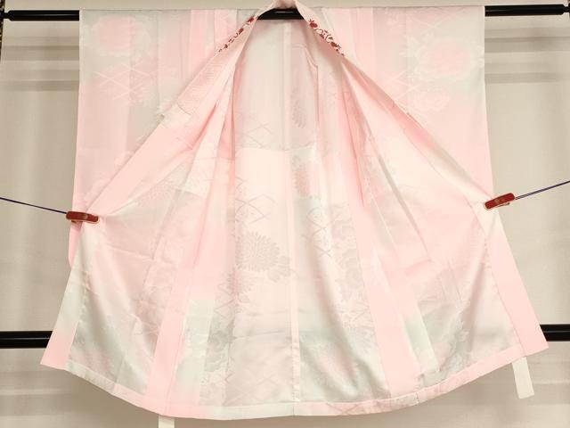 平和屋着物[]子供 女の子 長襦袢 単衣 菊 牡丹地紋 暈し染め 半衿刺繍 洗える着物 未使用 AABI2864ja