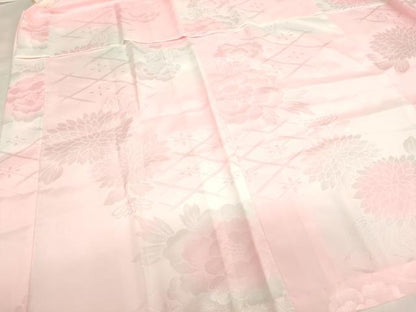 平和屋着物[]子供 女の子 長襦袢 単衣 菊 牡丹地紋 暈し染め 半衿刺繍 洗える着物 未使用 AABI2864ja