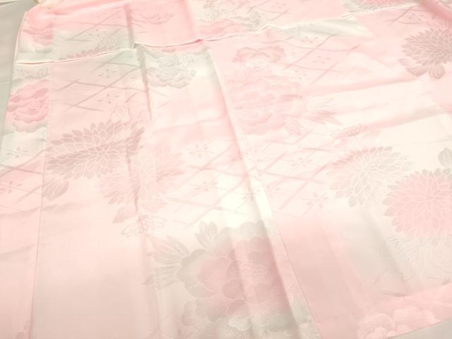 平和屋着物[]子供 女の子 長襦袢 単衣 菊 牡丹地紋 暈し染め 半衿刺繍 洗える着物 未使用 AABI2864ja