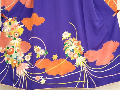 平和屋着物[]七五三 女の子 ７歳 祝着 四つ身 飾花文 金彩 逸品 AABI2865ja