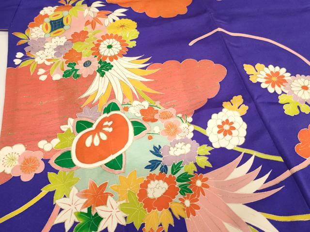 平和屋着物[]七五三 女の子 ７歳 祝着 四つ身 飾花文 金彩 逸品 AABI2865ja