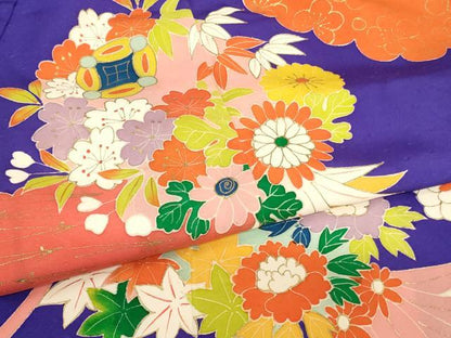 平和屋着物[]七五三 女の子 ７歳 祝着 四つ身 飾花文 金彩 逸品 AABI2865ja
