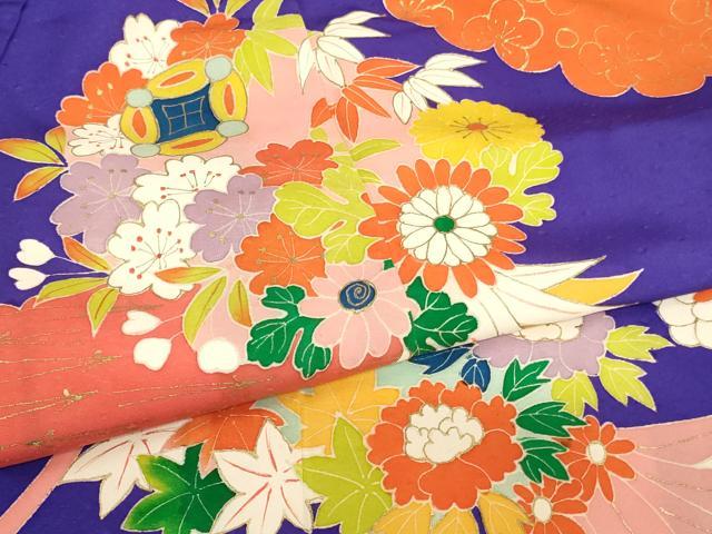 平和屋着物[]七五三 女の子 ７歳 祝着 四つ身 飾花文 金彩 逸品 AABI2865ja