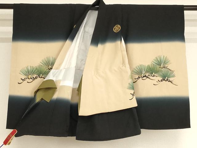 平和屋着物[]七五三 男の子 ３歳 祝着 一つ身 刺繍 鷹 松 金糸 金彩 逸品 AABI2871ja