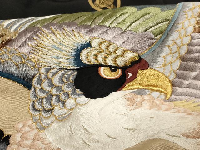 平和屋着物[]七五三 男の子 ３歳 祝着 一つ身 刺繍 鷹 松 金糸 金彩 逸品 AABI2871ja