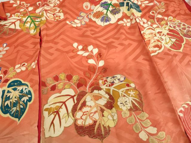 平和屋着物[]アンティーク 大正ロマン 七五三 女の子 ３歳 祝着 一つ身 長襦袢（袷）セット 駒刺繍 桐 金彩 逸品 AABI2873ja