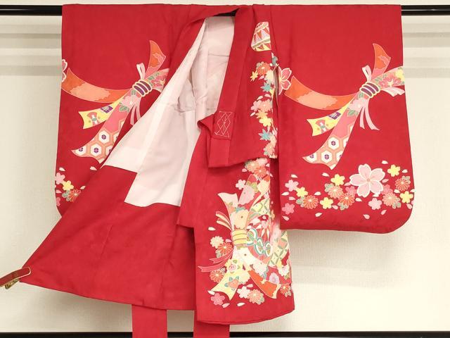 平和屋着物[]七五三 女の子 ３歳 祝着 三つ身 長襦袢（袷・半衿刺繍）セット 駒刺繍 花手毬文 暈し染め 金彩 逸品 AABI2875ja