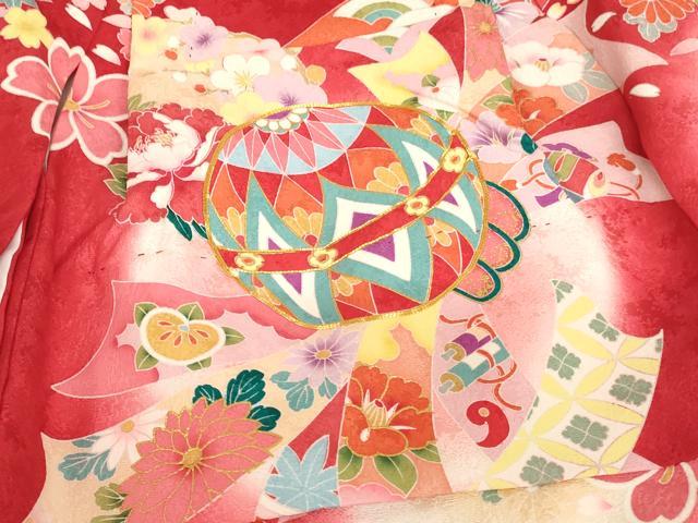 平和屋着物[]七五三 女の子 ３歳 祝着 三つ身 長襦袢（袷・半衿刺繍）セット 駒刺繍 花手毬文 暈し染め 金彩 逸品 AABI2875ja