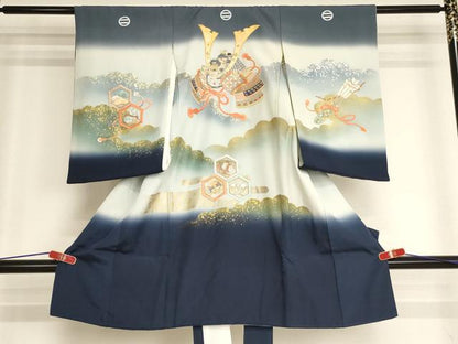 平和屋着物[]お宮参り 男の子 祝着 産着 初着 のしめ 刺繍 兜 暈し染め 金銀糸 金銀彩 逸品 AABI2876ja