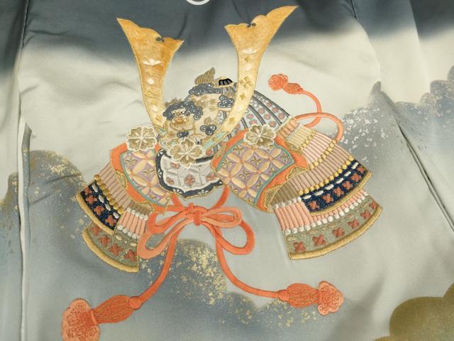 平和屋着物[]お宮参り 男の子 祝着 産着 初着 のしめ 刺繍 兜 暈し染め 金銀糸 金銀彩 逸品 AABI2876ja