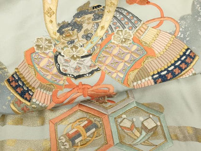 平和屋着物[]お宮参り 男の子 祝着 産着 初着 のしめ 刺繍 兜 暈し染め 金銀糸 金銀彩 逸品 AABI2876ja