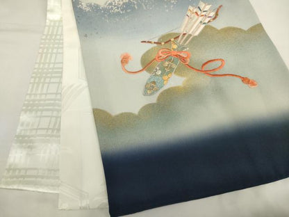 平和屋着物[]お宮参り 男の子 祝着 産着 初着 のしめ 刺繍 兜 暈し染め 金銀糸 金銀彩 逸品 AABI2876ja