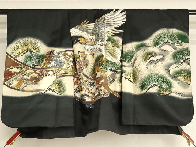 平和屋着物[]七五三 男の子 ５歳 祝着・羽織セット 鷹 風景絵巻松文 暈し染め 金彩 AABI2877ja