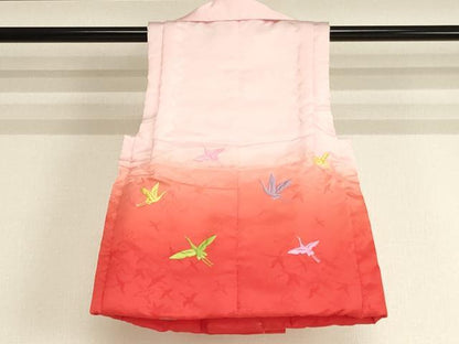 平和屋着物[]七五三 女の子 ３歳 被布 刺繍 折り鶴 暈し染め 洗える着物 未使用 AABI2878ja