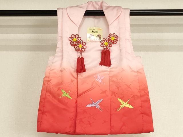 平和屋着物[]七五三 女の子 ３歳 被布 刺繍 折り鶴 暈し染め 洗える着物 未使用 AABI2878ja