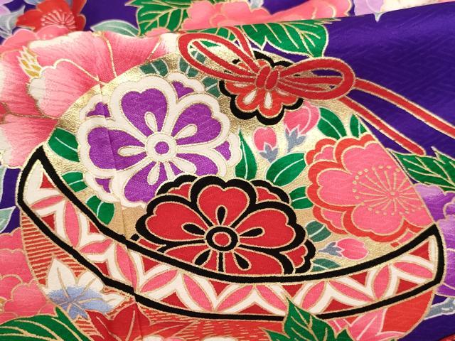 平和屋着物[]七五三 女の子 ５歳 祝着 長襦袢（単衣・半衿刺繍）セット 鈴花文 金彩 逸品 AABI2880ja