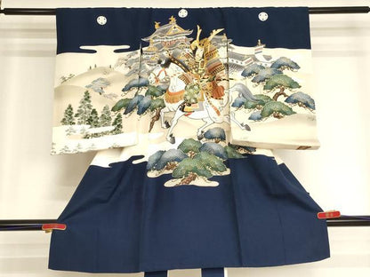平和屋着物[]お宮参り 男の子 祝着 産着 初着 のしめ 駒刺繍 人物騎馬文 金彩 逸品 AABI2881ja