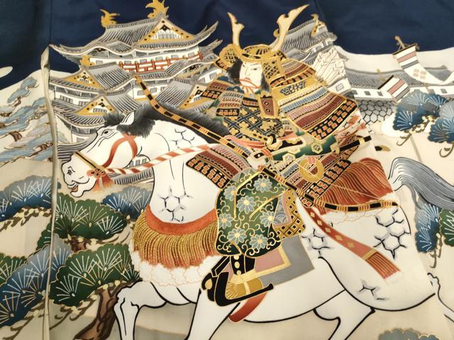 平和屋着物[]お宮参り 男の子 祝着 産着 初着 のしめ 駒刺繍 人物騎馬文 金彩 逸品 AABI2881ja