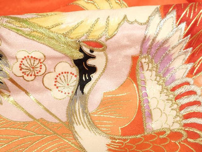 平和屋着物[]お宮参り 女の子 祝着 産着 初着 のしめ 刺繍 飛鶴文 金銀糸 金彩 逸品 未使用 AABI2888ja