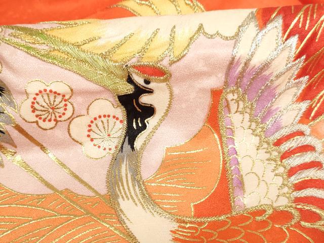 平和屋着物[]お宮参り 女の子 祝着 産着 初着 のしめ 刺繍 飛鶴文 金銀糸 金彩 逸品 未使用 AABI2888ja