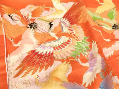 平和屋着物[]お宮参り　女の子　祝着　産着　初着　のしめ　刺繍　飛鶴文　金銀糸　金彩　逸品　AABI2889ja