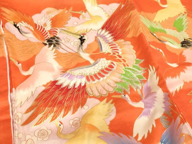 平和屋着物[]お宮参り　女の子　祝着　産着　初着　のしめ　刺繍　飛鶴文　金銀糸　金彩　逸品　AABI2889ja