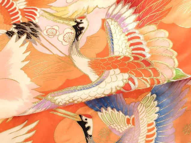 平和屋着物[]お宮参り　女の子　祝着　産着　初着　のしめ　刺繍　飛鶴文　金銀糸　金彩　逸品　AABI2889ja