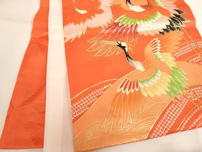 平和屋着物[]お宮参り　女の子　祝着　産着　初着　のしめ　刺繍　飛鶴文　金銀糸　金彩　逸品　AABI2889ja