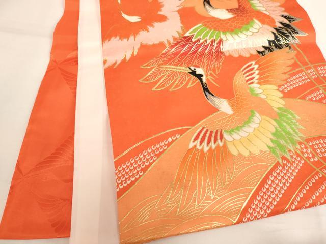 平和屋着物[]お宮参り　女の子　祝着　産着　初着　のしめ　刺繍　飛鶴文　金銀糸　金彩　逸品　AABI2889ja