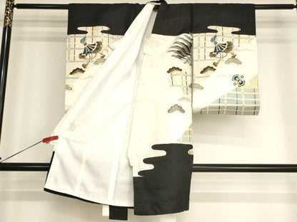 平和屋着物[]お宮参り　男の子　祝着　産着　初着　のしめ　鷹　武具　金彩　逸品　AABI2893ja