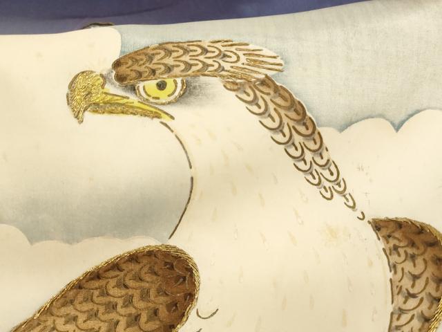 平和屋着物[]お宮参り　男の子　祝着　産着　初着　のしめ　刺繍　鷹　風景松文　暈し染め　金糸　金彩　逸品　AABI2894ja