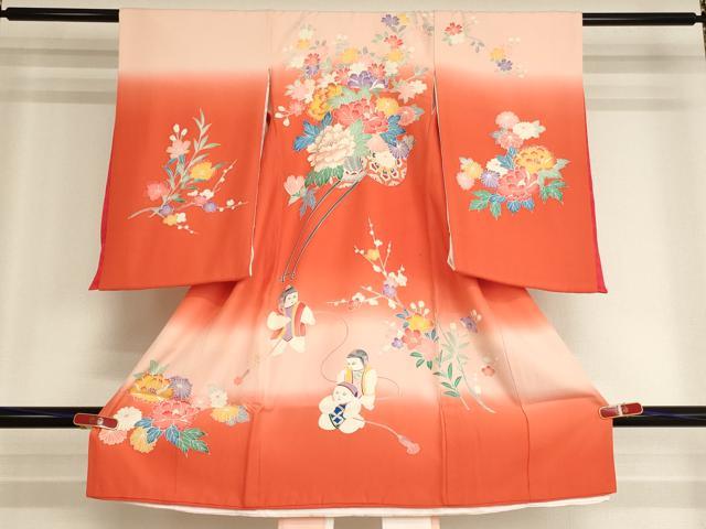 平和屋着物[]お宮参り　女の子　祝着　産着　初着　のしめ　花車文　童子　暈し染め　金彩　逸品　AABI2895ja