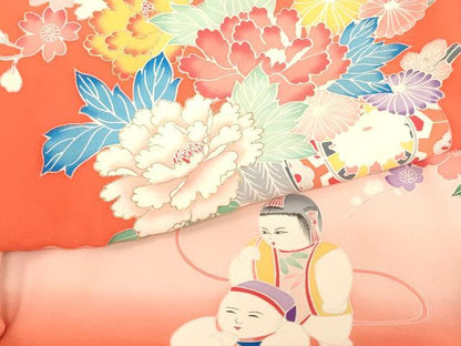 平和屋着物[]お宮参り　女の子　祝着　産着　初着　のしめ　花車文　童子　暈し染め　金彩　逸品　AABI2895ja