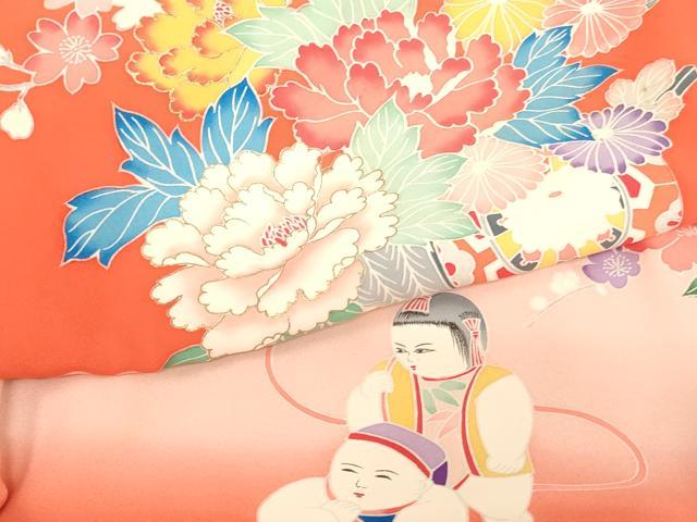 平和屋着物[]お宮参り　女の子　祝着　産着　初着　のしめ　花車文　童子　暈し染め　金彩　逸品　AABI2895ja