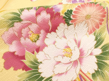 平和屋着物[]七五三　女の子　７歳　祝着　四つ身　長襦袢（単衣）・志古貴セット　薬玉文　金彩　未使用　AABI2898ja