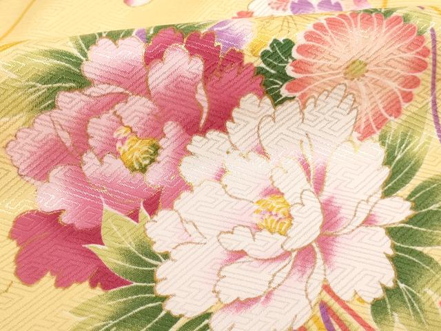 平和屋着物[]七五三　女の子　７歳　祝着　四つ身　長襦袢（単衣）・志古貴セット　薬玉文　金彩　未使用　AABI2898ja