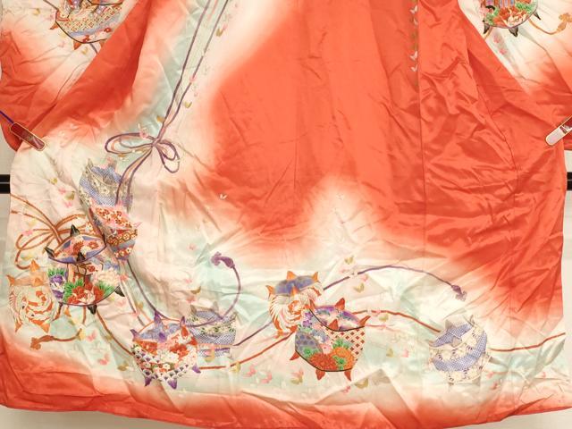 平和屋着物[]七五三　女の子　７歳　祝着　四つ身　糸巻き文　暈し染め　金彩　AABI2899ja