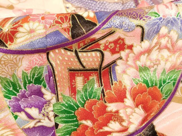 平和屋着物[]七五三　女の子　７歳　祝着　四つ身　糸巻き文　暈し染め　金彩　AABI2899ja