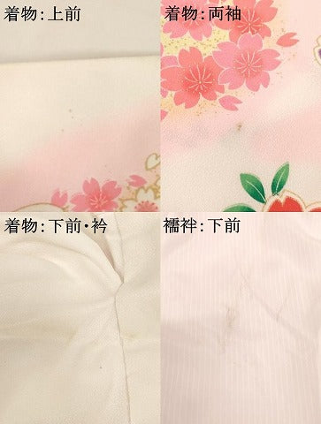 平和屋着物[]七五三　女の子　７歳　祝着　四つ身　長襦袢（単衣）セット　桜鼓文　暈し染め　金彩　未使用　AABI2900ja