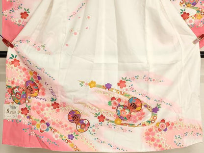 平和屋着物[]七五三　女の子　７歳　祝着　四つ身　長襦袢（単衣）セット　桜鼓文　暈し染め　金彩　未使用　AABI2900ja