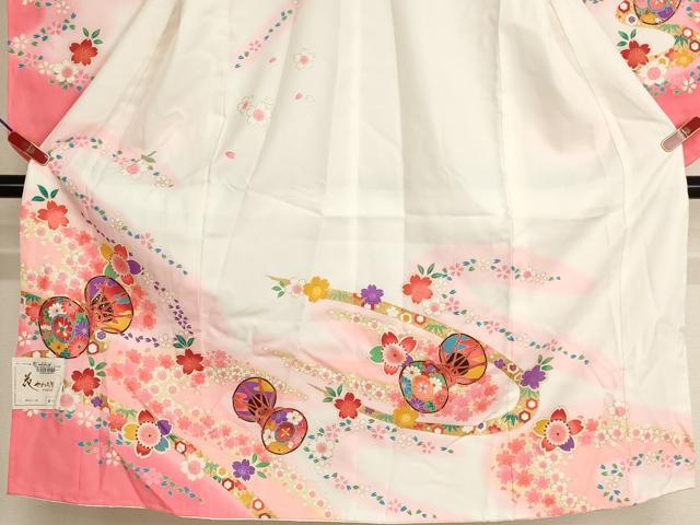 平和屋着物[]七五三　女の子　７歳　祝着　四つ身　長襦袢（単衣）セット　桜鼓文　暈し染め　金彩　未使用　AABI2900ja