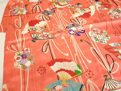 平和屋着物[]七五三　女の子　３歳　祝着　三つ身　被布セット　舞扇花文　金彩　逸品　AABI2902ja