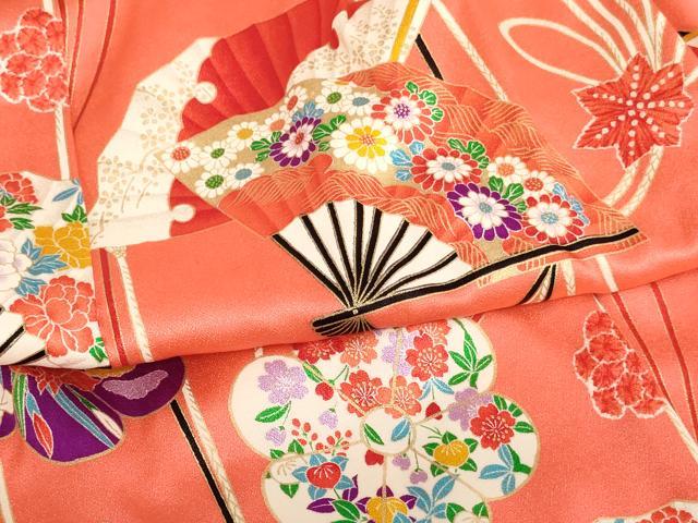 平和屋着物[]七五三　女の子　３歳　祝着　三つ身　被布セット　舞扇花文　金彩　逸品　AABI2902ja